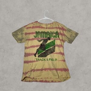 Jamaica Track & Field Graphic Tie Dye T-Shirt Yellow Red Medium